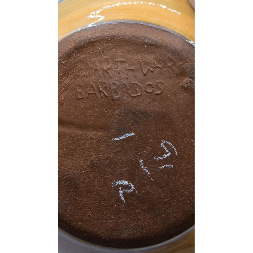 Earthworks Barbados Salad Bowl 6.5" Orange & Turquoise Stoneware Spiral Dot - Picture 9 of 13